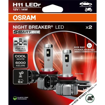 SADA 2x LED Autožárovka NIGHT BREAKER SMART H11 PGJ19-2/14W/12V 6000K - Osram