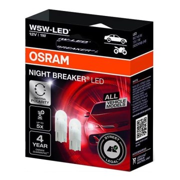 SADA 2x LED Autožárovka NIGHT BREAKER W2.1x9.5d/1W/12V 5700K - Osram