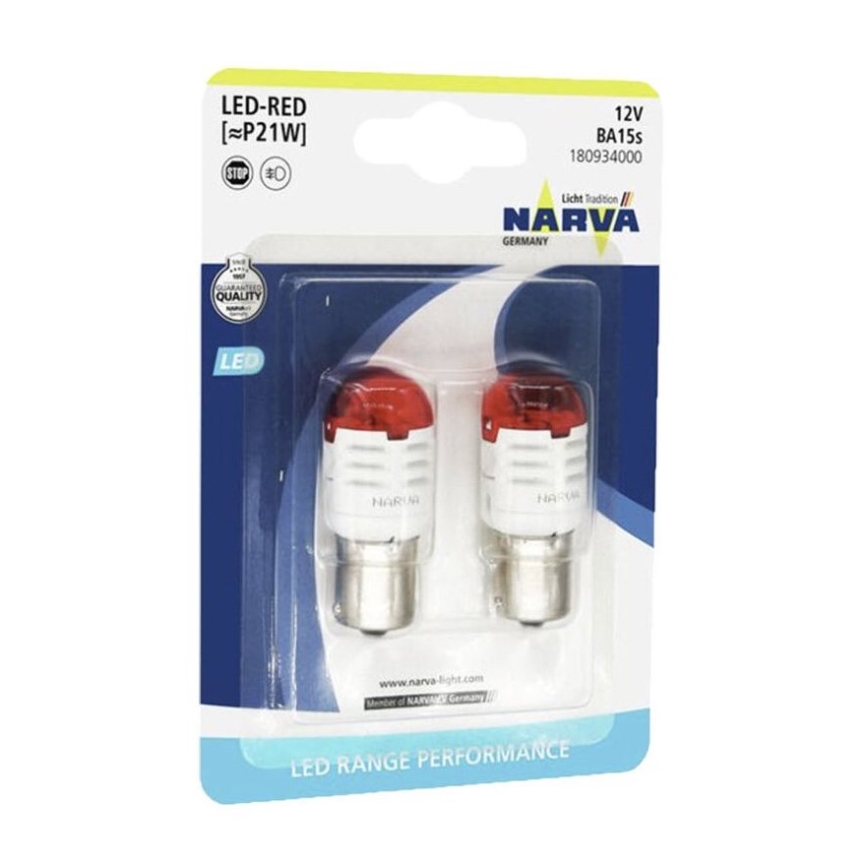 SADA 2x LED Autožárovka P21W BA15s/1,75W/12V červená - Narva 18093RPNVAB2