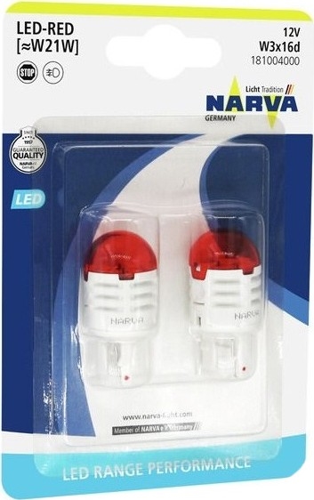 SADA 2x LED Autožárovka W21W W3x16d/1,75W/12V červená - Narva 18100RPNVAB2