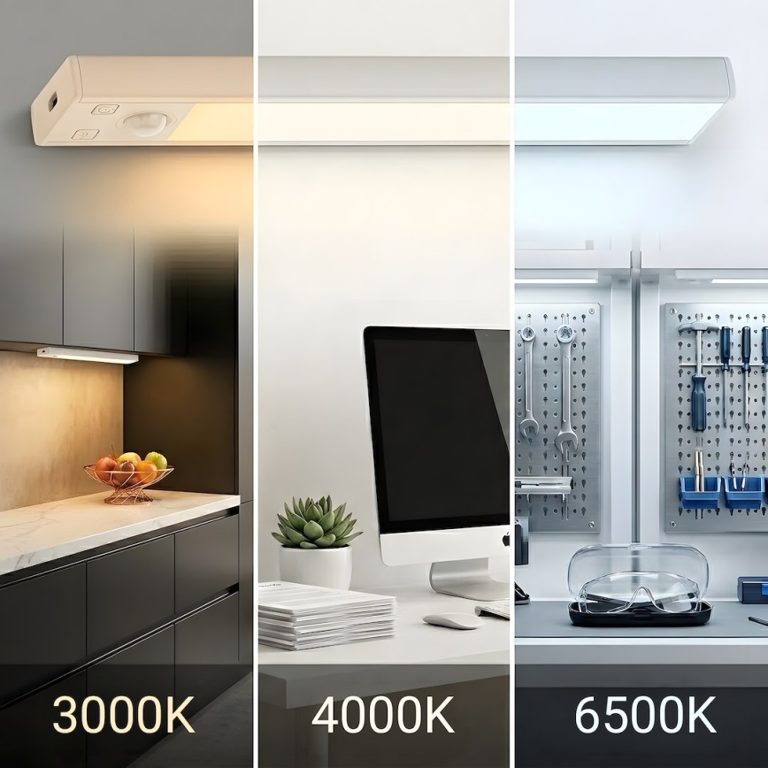 SADA 2x LED Nabíjecí osvětlení nábytku se senzorem pohybu a soumraku VIRO LED/1,2W/3,7V 800 mAh 3000/4000/6500K 30 cm bílá