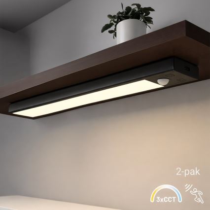 SADA 2x LED Nabíjecí osvětlení nábytku se senzorem pohybu a soumraku VIRO LED/1,2W/3,7V 800 mAh 3000/4000/6500K 30 cm černá