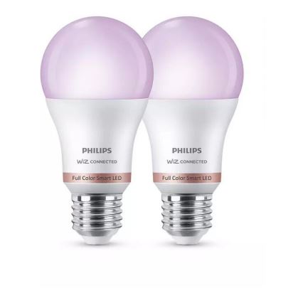 SADA 2x LED RGB Stmívatelná žárovka Philips A60 E27/8W/230V Wi-Fi