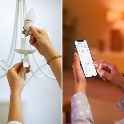 SADA 2x LED RGB Stmívatelná žárovka Philips SMART C37 E14/4,9W/230V 2200-6500K CRI 90