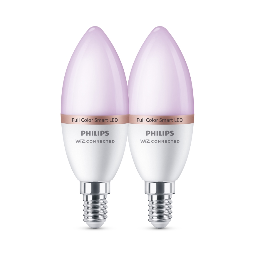 SADA 2x LED RGB Stmívatelná žárovka Philips SMART C37 E14/4,9W/230V 2200-6500K CRI 90