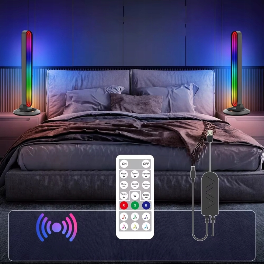 SADA 2x LED RGBIC Stmívatelná stolní lampa LED/5W/5V černá + dálkové ovládání