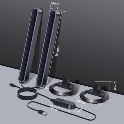 SADA 2x LED RGBIC Stmívatelná stolní lampa LED/5W/5V černá + dálkové ovládání