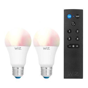 SADA 2x LED RGBW Stmívatelná žárovka A60 E27/9W/230V 2200-6500K Wi-Fi + dálkové ovládání - WiZ