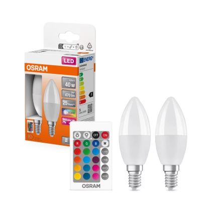 SADA 2x LED RGBW Stmívatelná žárovka B38 E14/4,9W/230V 2700K + dálkové ovládání - Osram