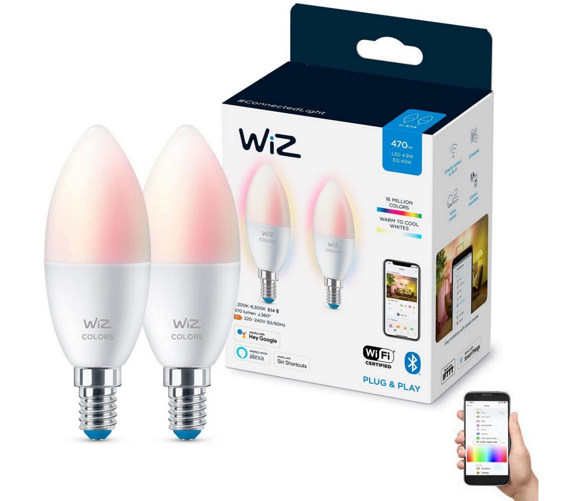 WiZ SADA 2x LED RGBW Stmívatelná žárovka C37 E14/4,9W/230V 2200-6500K Wi-Fi - WiZ WI0148