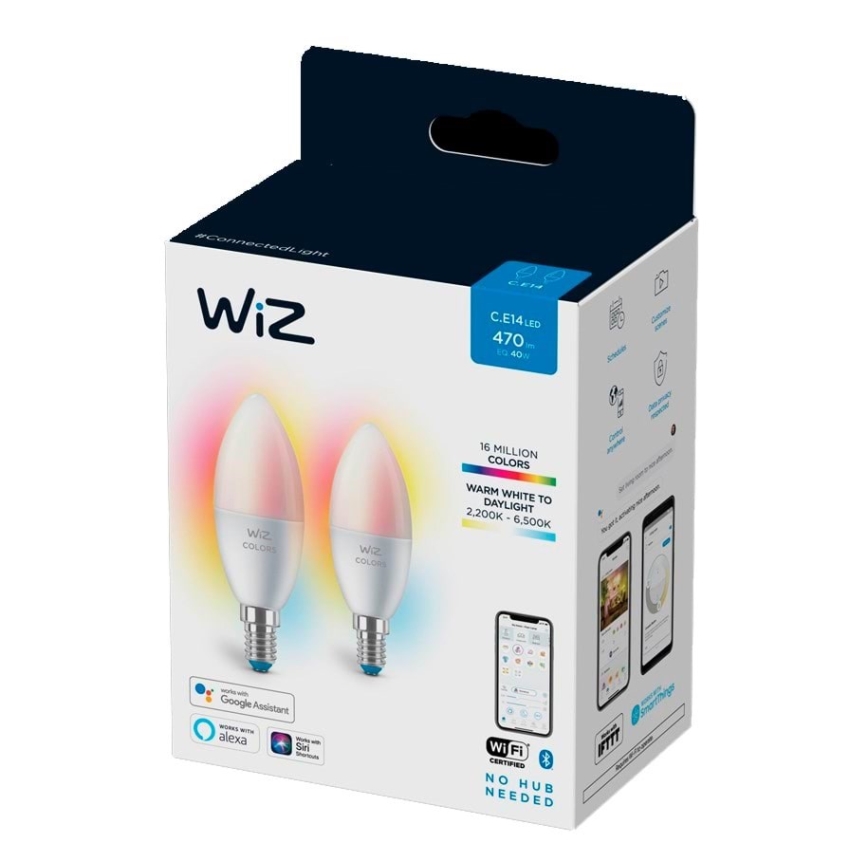 SADA 2x LED RGBW Stmívatelná žárovka C37 E14/4,9W/230V 2200-6500K Wi-Fi - WiZ