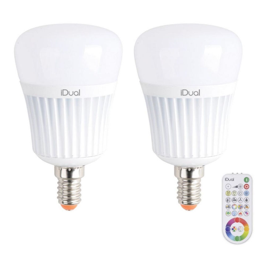 SADA 2x LED RGBW Stmívatelná žárovka E14/7W/230V 2200-6500K + dálkové ovládání