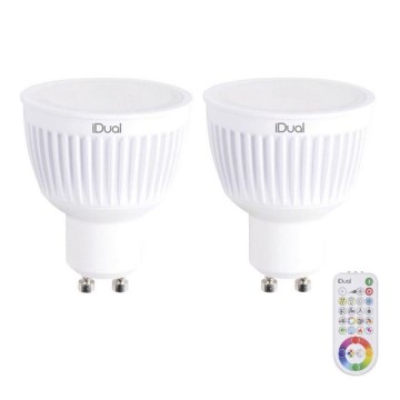 SADA 2x LED RGBW Stmívatelná žárovka GU10/7W/230V 2200-6500K + dálkové ovládání