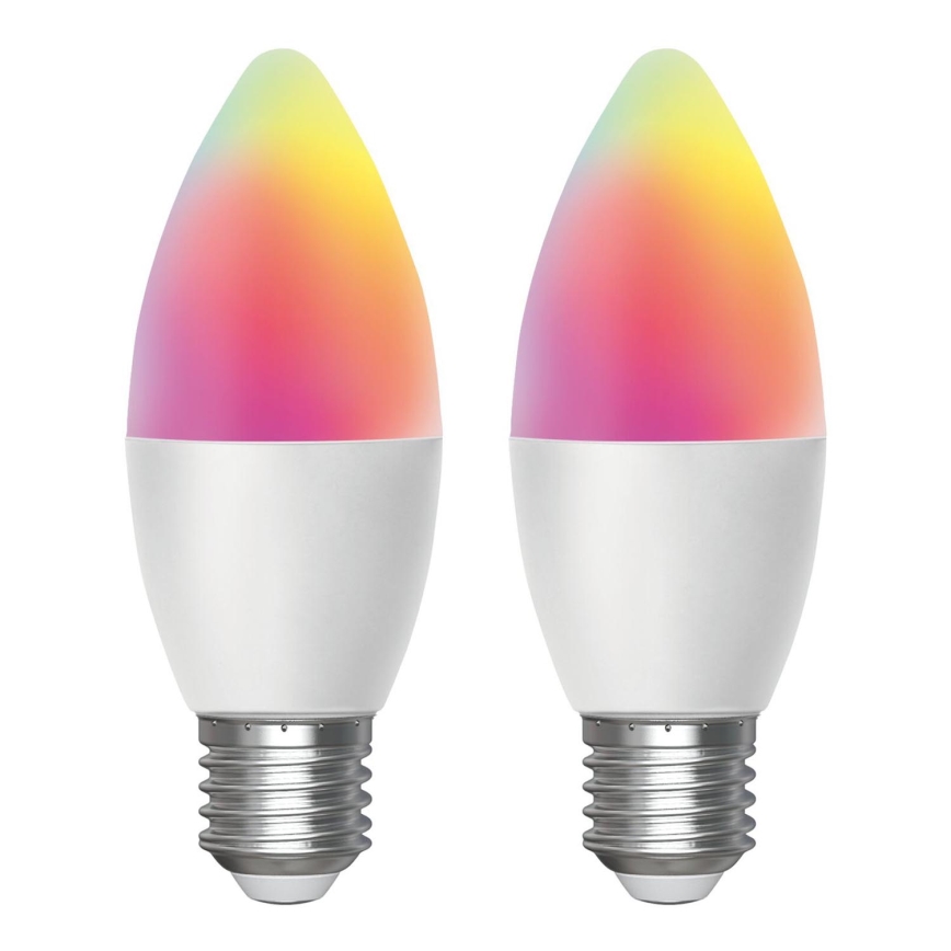 SADA 2x LED RGBW Stmívatelná žárovka MESH Smart C37 E27/6,5W/230V 2700-6500K + dálkové ovládání - Aigostar