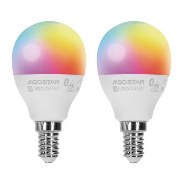 SADA 2x LED RGBW Stmívatelná žárovka MESH Smart G45 E14/6,5W/230V 2700-6500K + dálkové ovládání - Aigostar