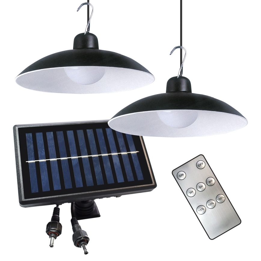 SADA 2x LED Solární závěsné svítidlo se soumrakovým senzorem LED/6W/3,7V 2000 mAh IP44 + dálkové ovládání