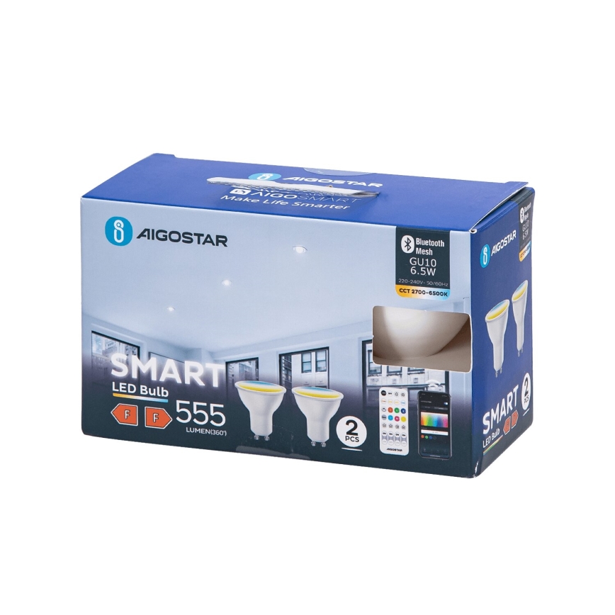 SADA 2x LED Stmívatelná žárovka MESH Smart GU10/6,5W/230V 2700-6500K + dálkové ovládání - Aigostar