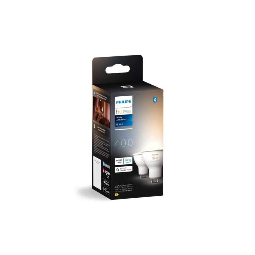SADA 2x LED Stmívatelná žárovka Philips Hue WHITE AMBIANCE GU10/4,2W/230V 2200-6500K + Hue bridge