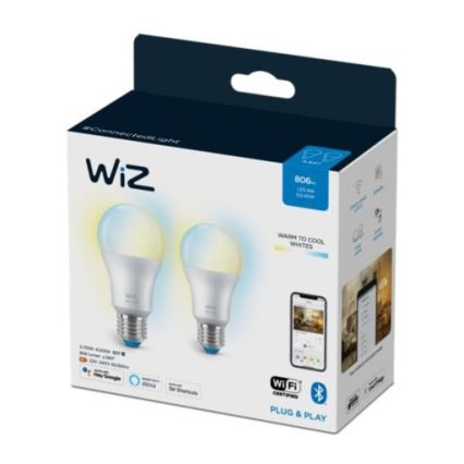 SADA 2x LED Stmívatelná žárovka A60 E27/8W/230V 2700-6500K CRI 90 Wi-Fi - WiZ