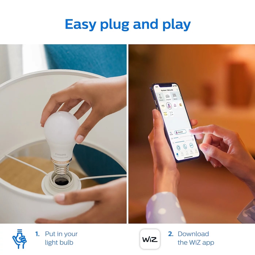 SADA 2x LED Stmívatelná žárovka Philips A60 E27/8W/230V Wi-Fi