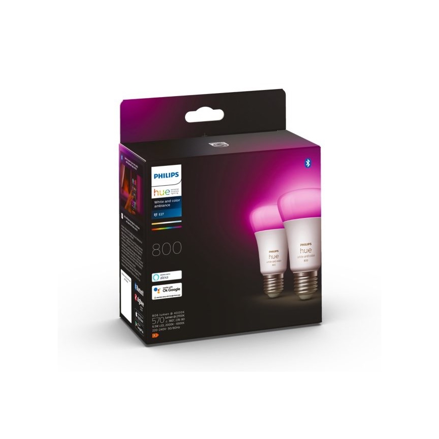 SADA 2x LED Stmívatelná žárovka Philips Hue White And Color Ambiance A60 E27/6,5W/230V 2000-6500K