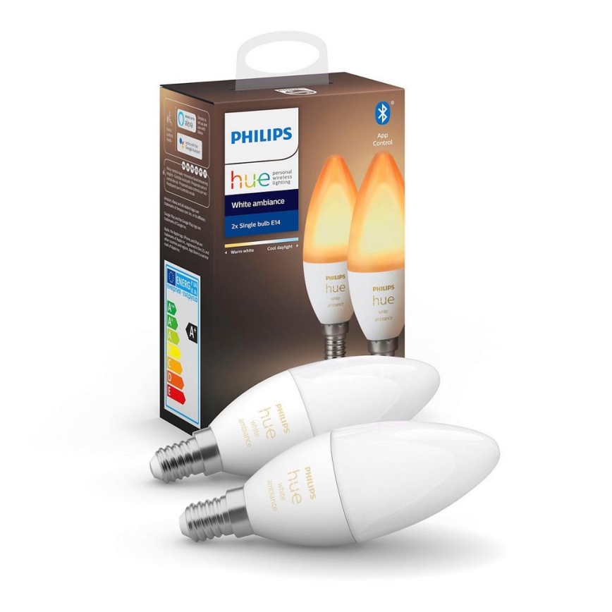 SADA 2x LED Stmívatelná žárovka Philips Hue WHITE AMBIANCE B39 E14/4W/230V 2200K - 6500K