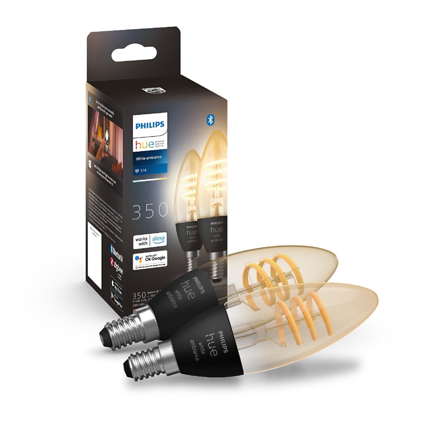 SADA 2x LED Stmívatelná žárovka Philips Hue WHITE AMBIANCE E14/4,6W/230V