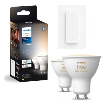 SADA 2x LED Stmívatelná žárovka Philips Hue WHITE AMBIANCE GU10/4,2W/230V  2200-6500K + dimmer switch