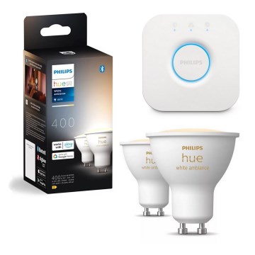 SADA 2x LED Stmívatelná žárovka Philips Hue WHITE AMBIANCE GU10/4,2W/230V 2200-6500K + Hue bridge