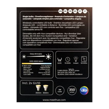 SADA 2x LED Stmívatelná žárovka Philips Hue WHITE AMBIANCE GU10/5W/230V 2200-6500K
