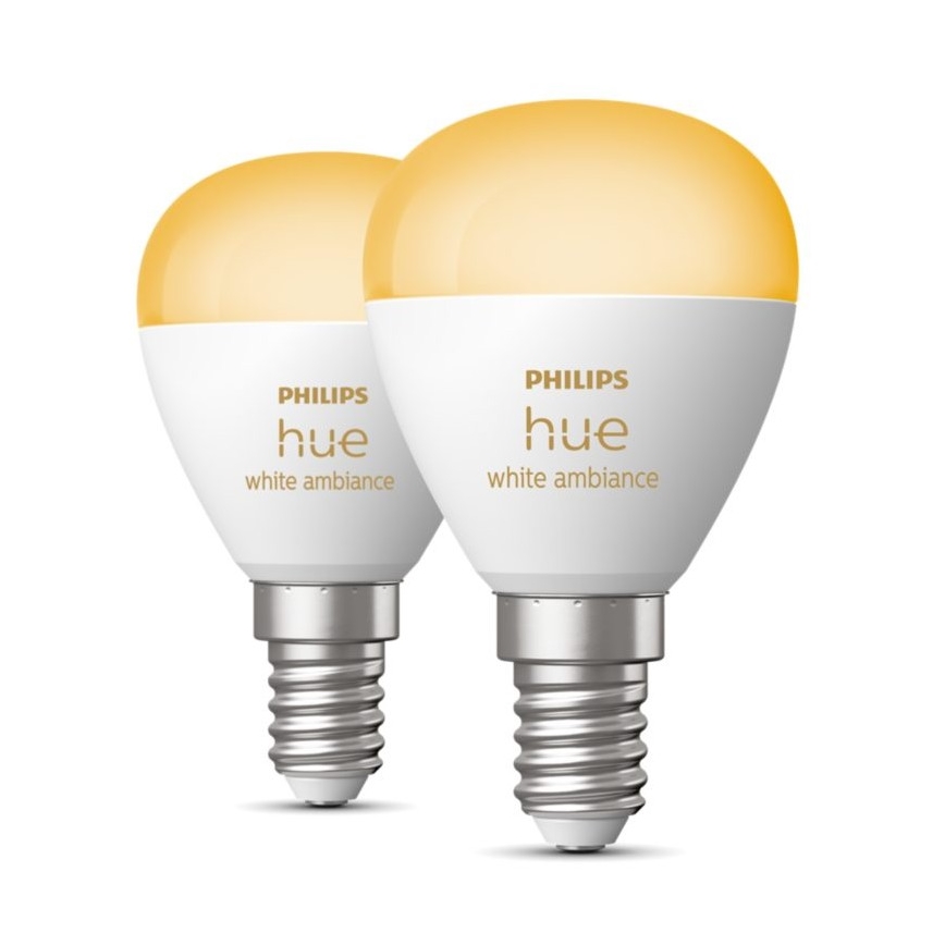 SADA 2x LED Stmívatelná žárovka Philips Hue WHITE AMBIANCE P45 E14/5,1W/230V 2200-6500K