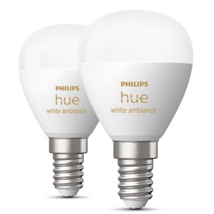 SADA 2x LED Stmívatelná žárovka Philips Hue WHITE AMBIANCE P45 E14/5,1W/230V 2200-6500K