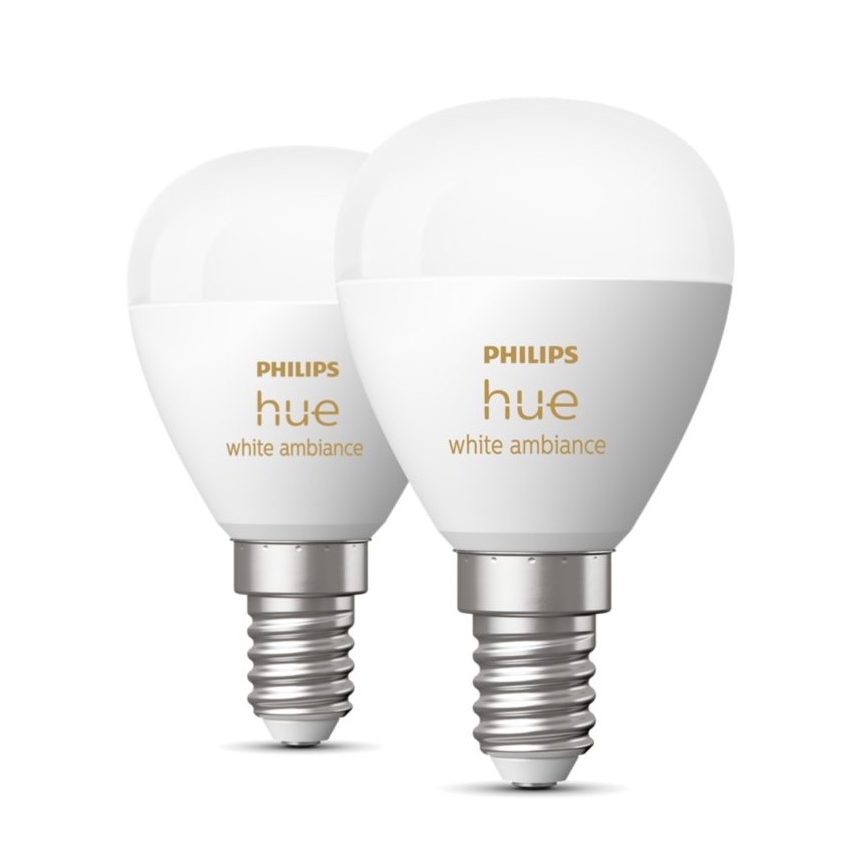SADA 2x LED Stmívatelná žárovka Philips Hue WHITE AMBIANCE P45 E14/5,1W/230V 2200-6500K