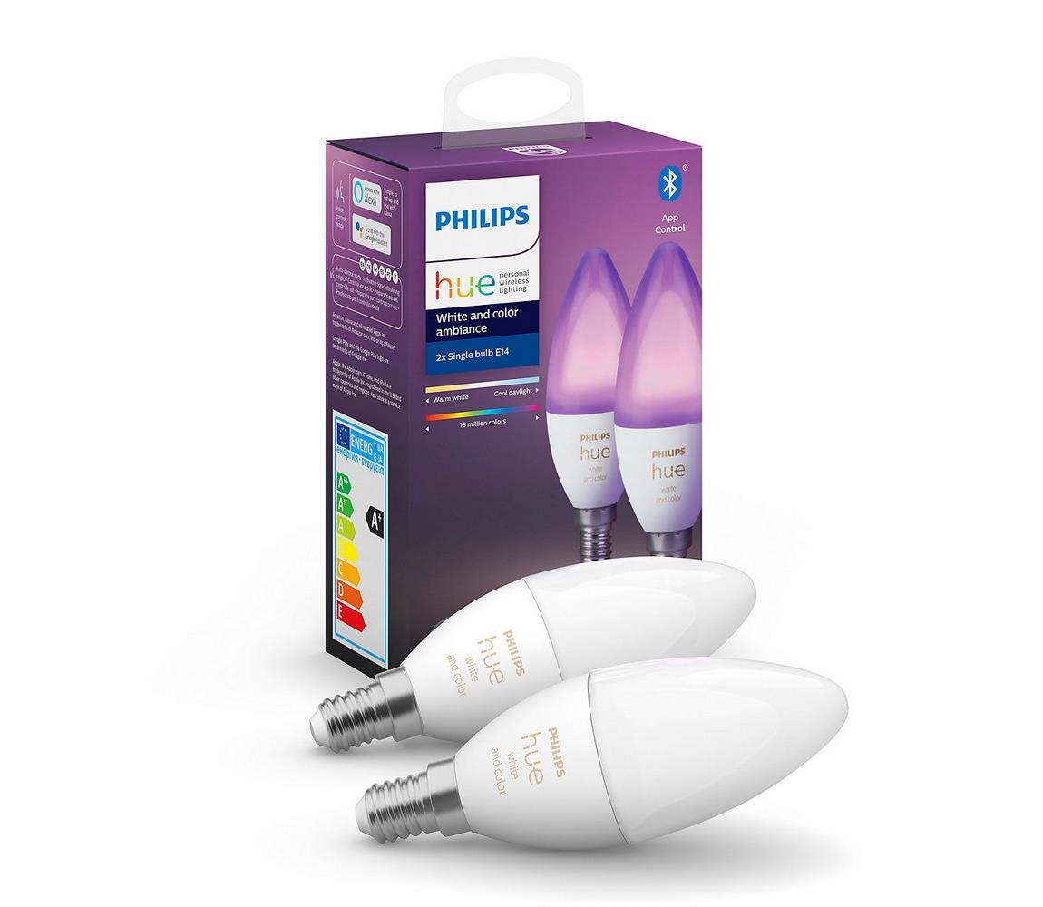 Philips SADA 2x LED Stmívatelná žárovka Philips Hue WHITE AND COLOR E14/5,3W/230V 