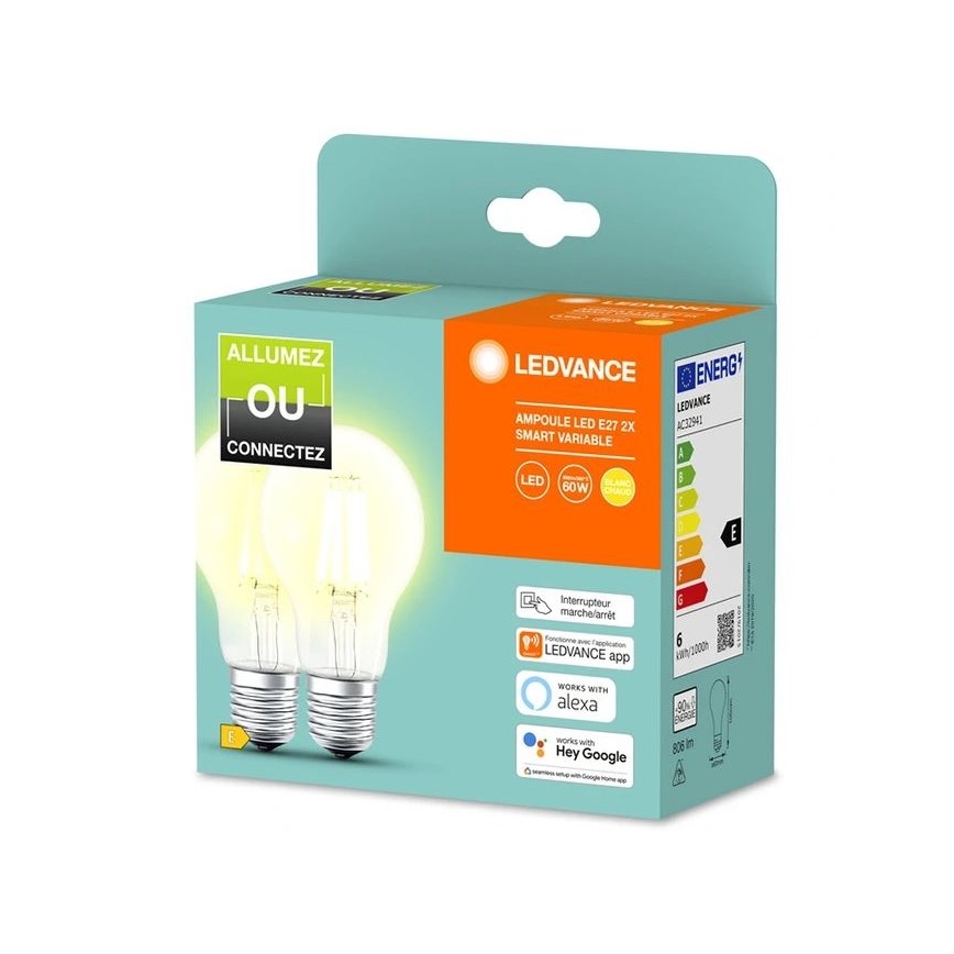 SADA 2x LED Stmívatelná žárovka SMART+ A60 E27/6W/230V 2700K  - Ledvance