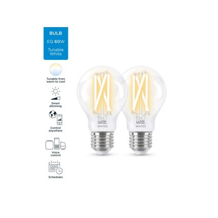 SADA 2x LED Stmívatelná žárovka VINTAGE FILAMENT A60 E27/6,7W/230V 2700-6500K CRI 90 Wi-Fi - WiZ