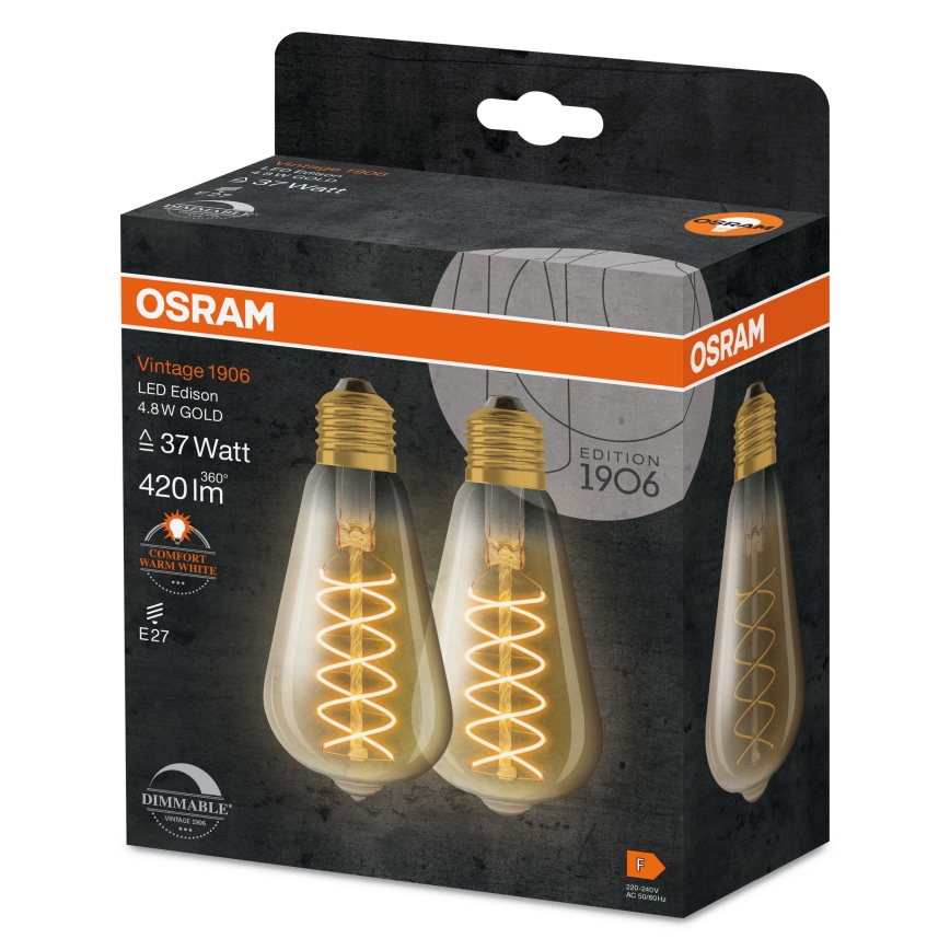 SADA 2x LED Stmívatelná žárovka VINTAGE FILAMENT E27/7,8W/230V 1800K - Osram