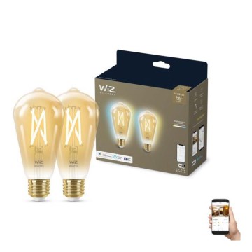 SADA 2x LED Stmívatelná žárovka VINTAGE FILAMENT ST64 E27/6,7W/230V 2000-5000K Wi-Fi - WiZ