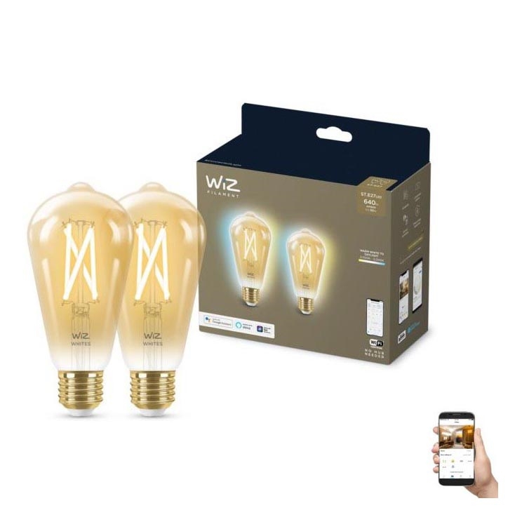 SADA 2x LED Stmívatelná žárovka VINTAGE FILAMENT ST64 E27/6,7W/230V 2000-5000K Wi-Fi - WiZ