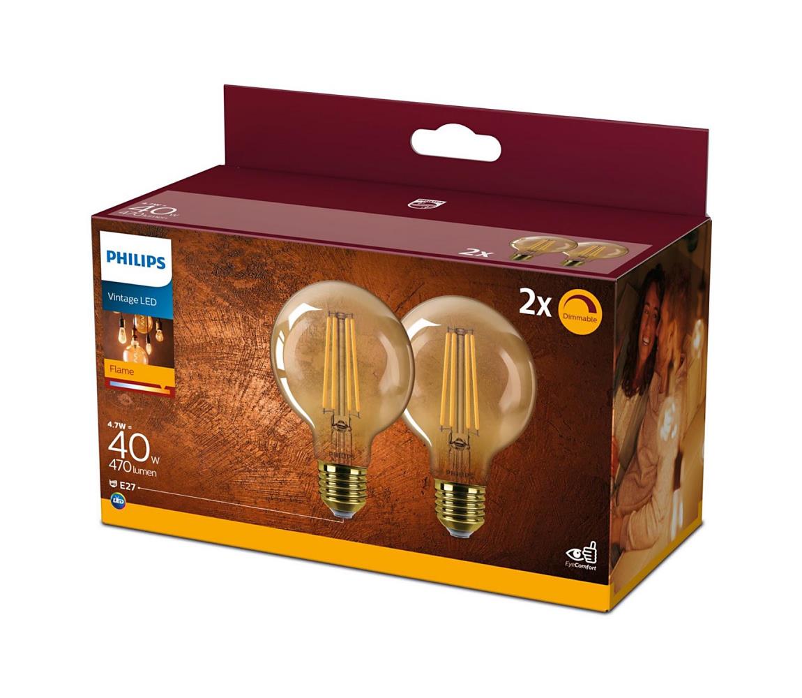 Philips SADA 2x LED Stmívatelná žárovka VINTAGE Philips G80 E27/4,7W/230V 2200K P5418