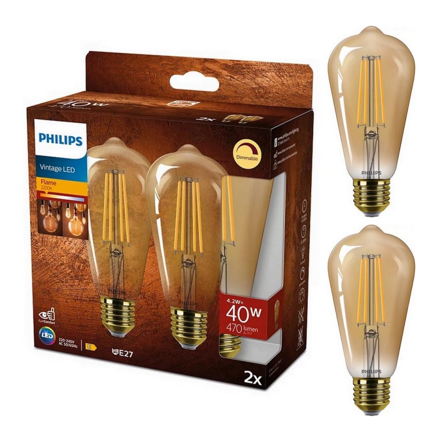 SADA 2x LED Stmívatelná žárovka VINTAGE Philips ST64 E27/4,2W/230V 2200K