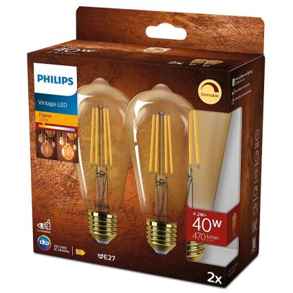 SADA 2x LED Stmívatelná žárovka VINTAGE Philips ST64 E27/4,2W/230V 2200K