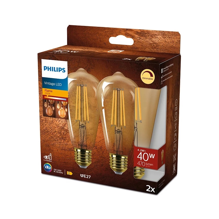 SADA 2x LED Stmívatelná žárovka VINTAGE Philips ST64 E27/4,2W/230V 2200K