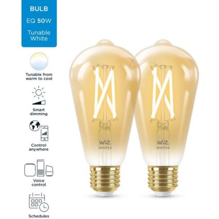 SADA 2x LED Stmívatelná žárovka VINTAGE FILAMENT ST64 E27/6,7W/230V 2000-5000K Wi-Fi - WiZ