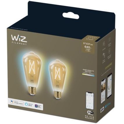 SADA 2x LED Stmívatelná žárovka VINTAGE FILAMENT ST64 E27/6,7W/230V 2000-5000K Wi-Fi - WiZ