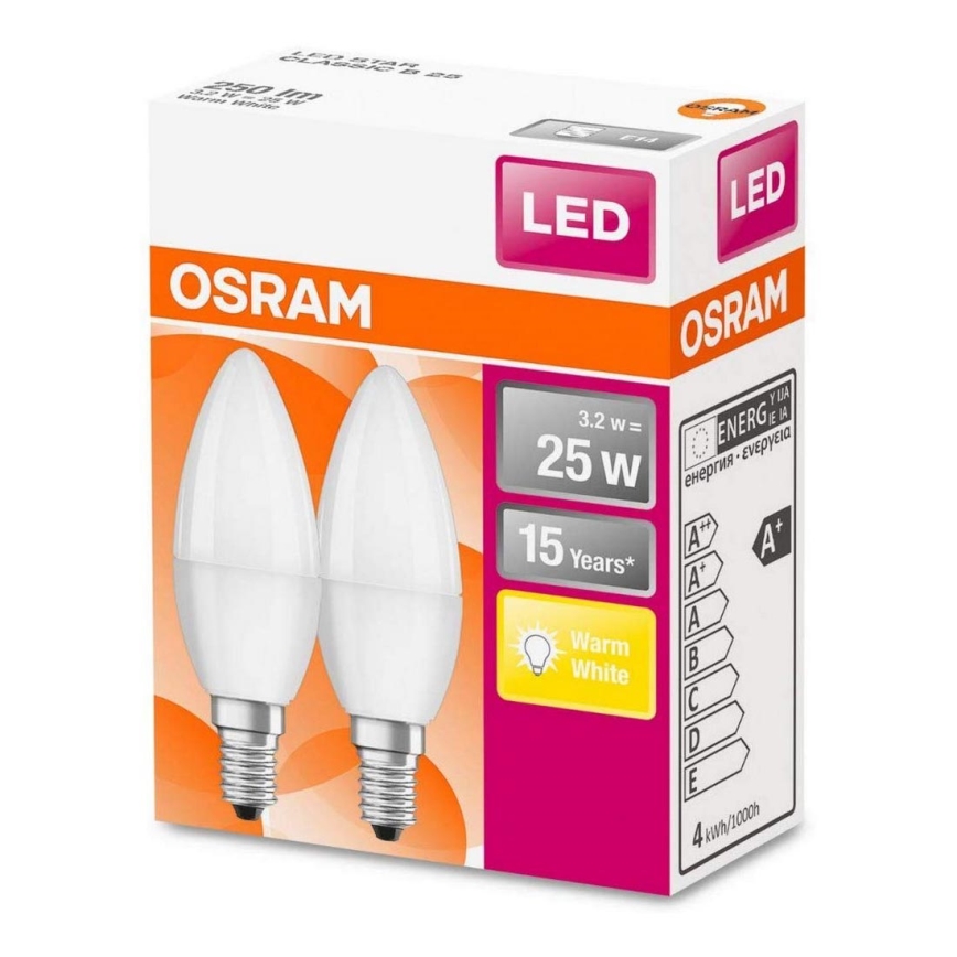 SADA 2x LED Žárovka B25 E14/3,2W/230V 2700K - Osram