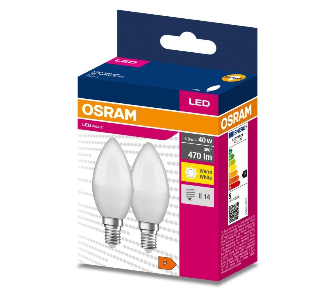 Osram SADA 2x LED Žárovka B35 E14/4,9W/230V 3000K - Osram P225545