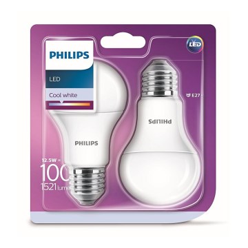 SADA 2x LED Žárovka Philips A60 E27/12,5W/230V 4000K