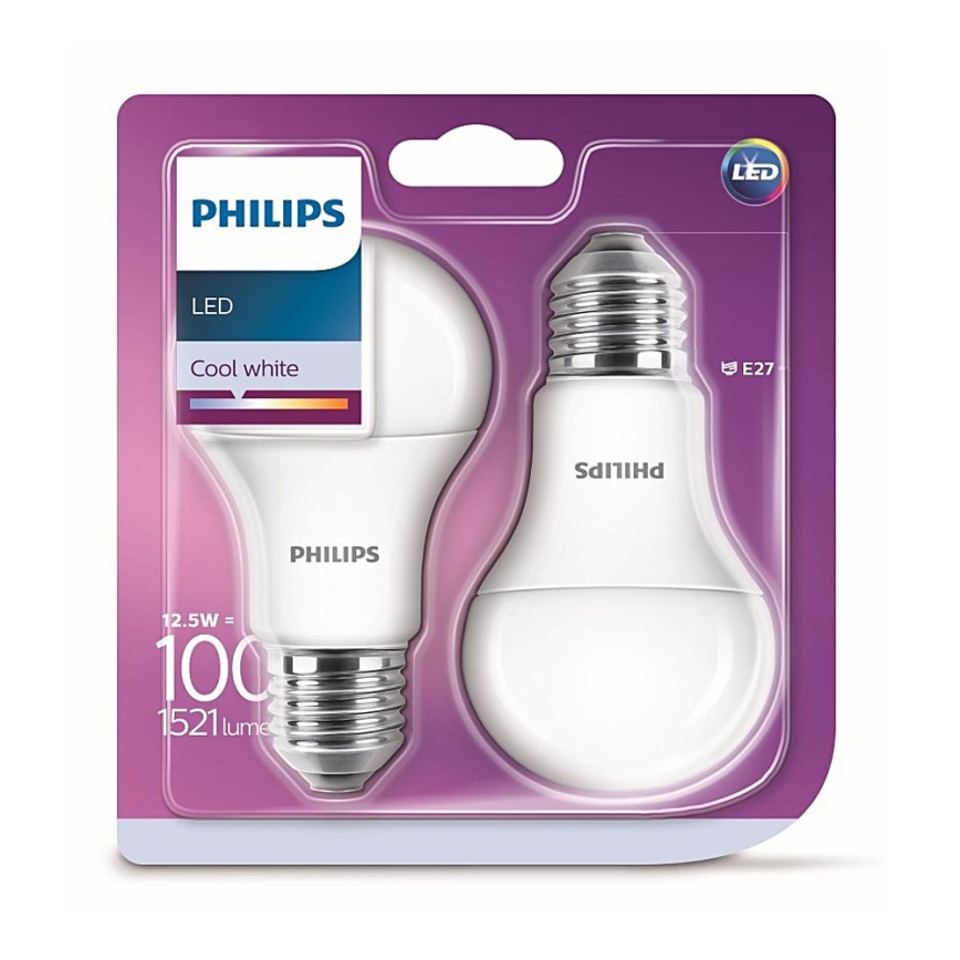 SADA 2x LED Žárovka Philips A60 E27/12,5W/230V 4000K