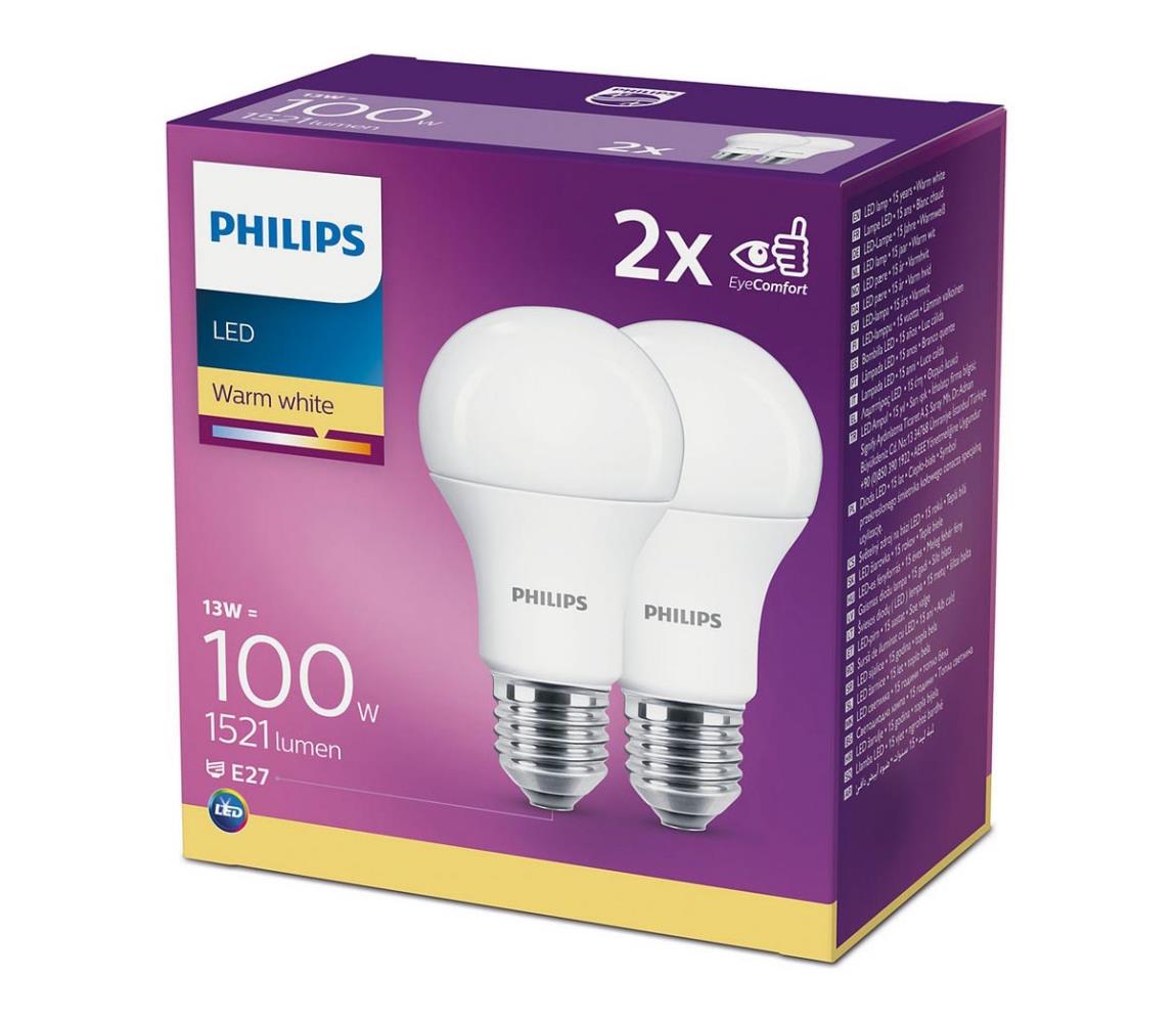 Philips SADA 2x LED Žárovka Philips A60 E27/13W/230V 2700K P4097